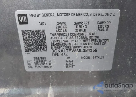 2021 GMC Terrain Awd Sle из США, поврежденный, VIN 3GKALTEV5ML384159